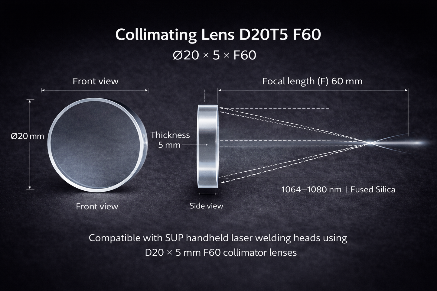 Collimating Lens D20T5 F60 for SUP 20S and 20T Laser Welding Gun