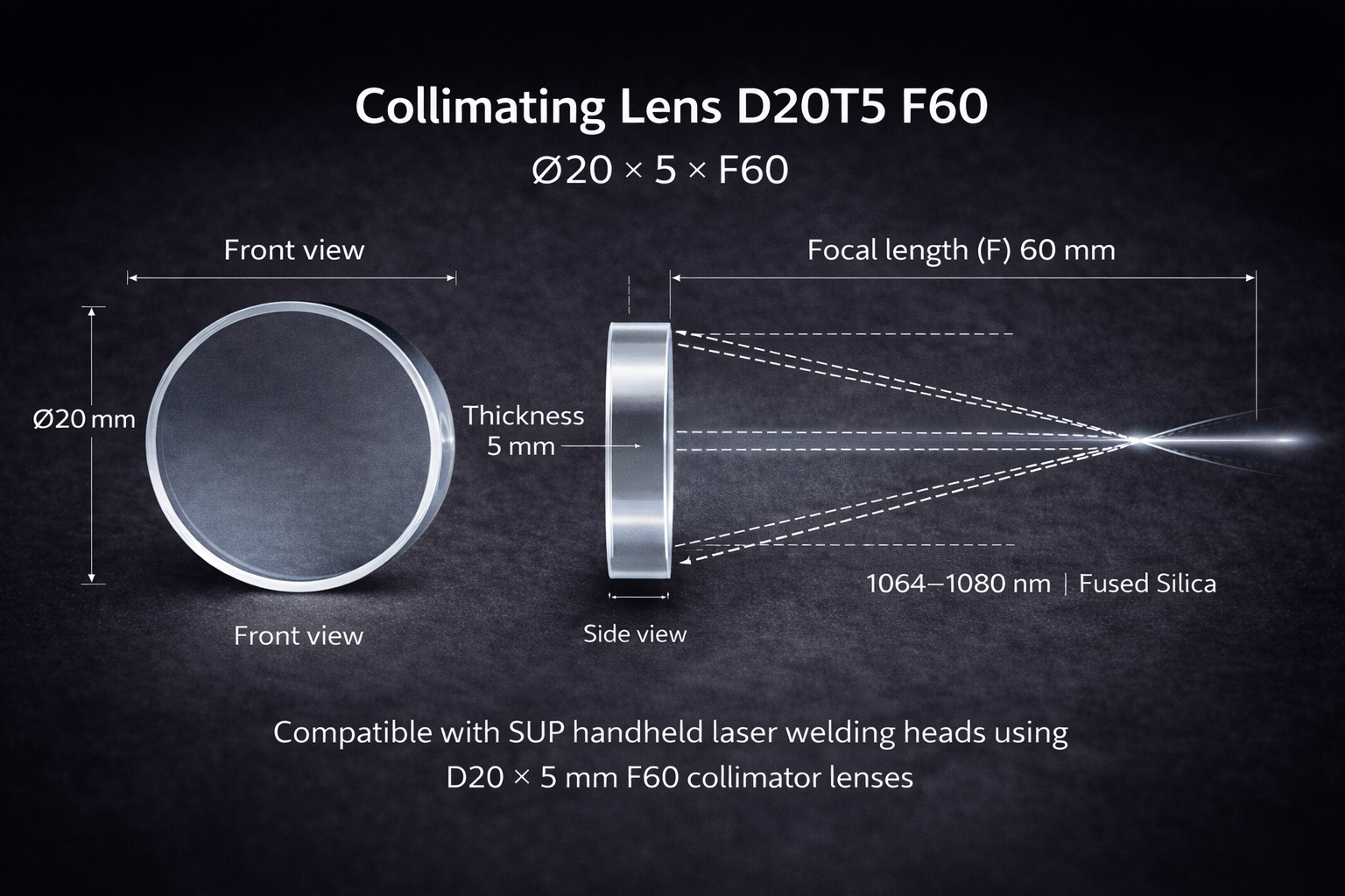 Collimating Lens D20T5 F60 for SUP 20S and 20T Laser Welding Gun